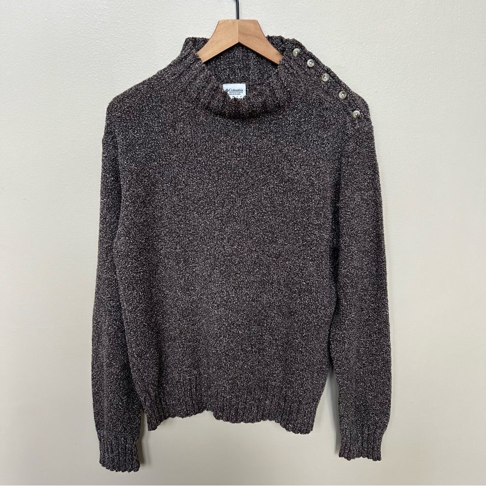 Womens Columbia Sweater Mock Turtleneck Button Shoulder Chocolate Brown Large